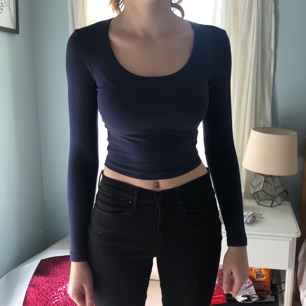 Long sleeve crop top navy blue american apparel